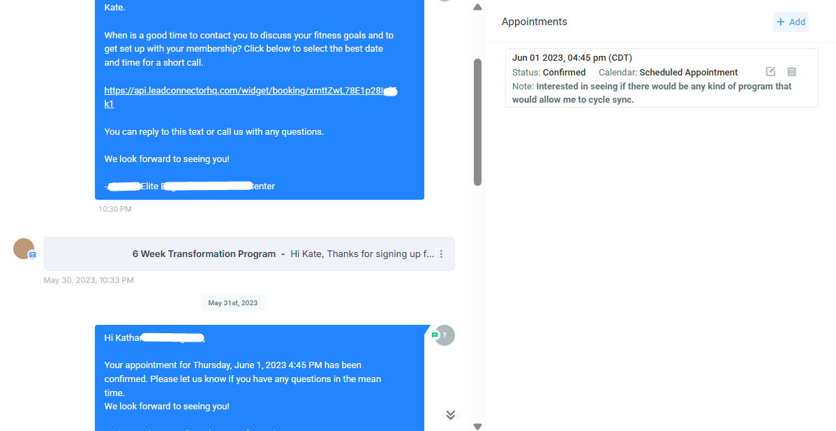 Appointment booking SMS with calendar link
